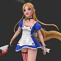 Game Movie Character With Blonde Hair Rabbit Ears And Bloody Knife In Maid Dress