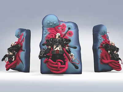 Game and Movie Character Design with Blue Body Red Tentacles and Mechanical Interior 3d model