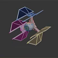 3D Rendered Fighter With Geometric Triangular Multiple Wings Dark Background And Reflection