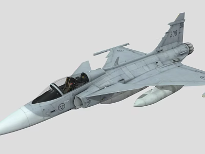Gray Fighter Jet With Pilot In Cockpit Tail Number 708 Military Insignia And Underwing Payloads 3d model