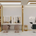 Luxurious Beauty Hair Salon Interior with Marble Reception Counter Gold Accents Mirrors and Styling Chairs