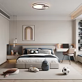 Modern Bedroom Interior With Bed Desk Toys Wardrobe Rug And Decorative Painting