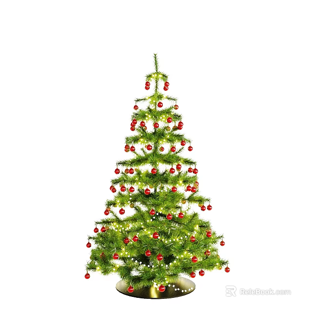 Decorated Christmas Bonsai Plant With Red Ornaments And White Fairy Lights 3d model 