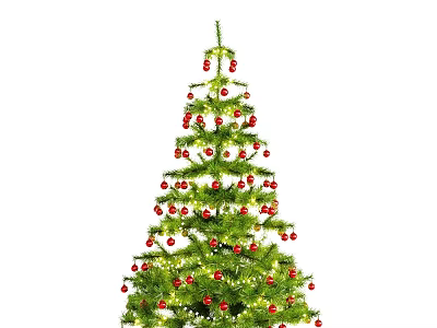 Decorated Christmas Bonsai Plant With Red Ornaments And White Fairy Lights 3d model