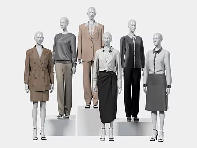 Mannequins Dressed In Different Fashion Clothing Including Suits Shirts Skirts And Blouses 3d model