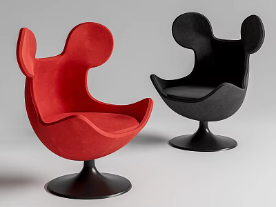 Stylish Red And Black Leisure Chairs With Mickey Ear Shaped Design And Velvet Upholstery 3d model