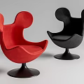 Stylish Red And Black Leisure Chairs With Mickey Ear Shaped Design And Velvet Upholstery