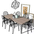 Modern Dining Table Set With Six Transparent Chairs Geometric Pendant Light And Framed Painting