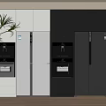 Modern Kitchen With Black And White Built In Refrigerators And Freezers