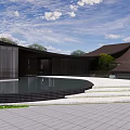Modern Sales Office Building With Curved Architecture Landscaped Square And Signature Column