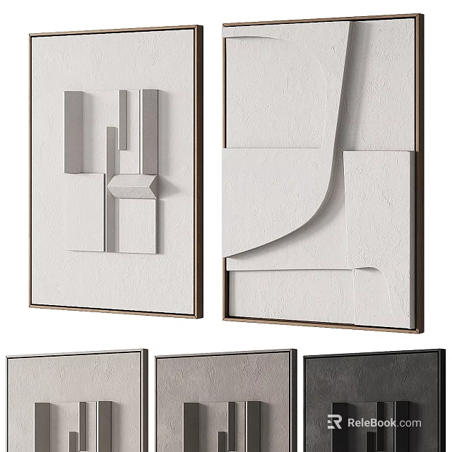 Abstract 3D Wall Art With White Gray Tones And Wooden Frames Modern Decor 3d model 