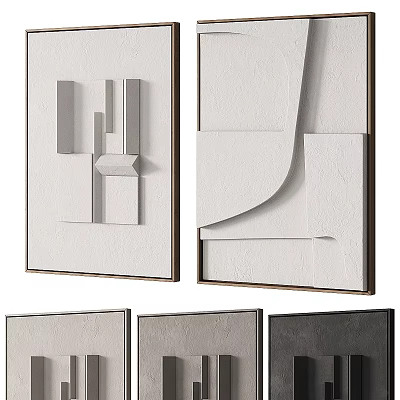 Abstract 3D Wall Art With White Gray Tones And Wooden Frames Modern Decor 3d model