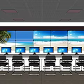 Monitoring Room Setup With Multiple Computer Monitors And Neatly Arranged Chairs