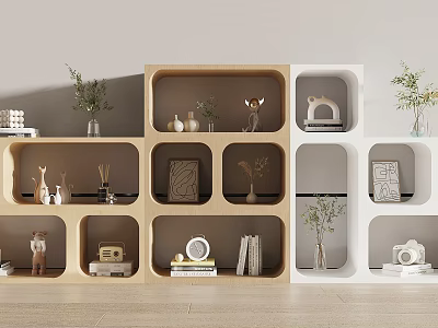 Modern Open Shelving Bookcase Interior With Decorative Items Plants Books And Small Ornaments 3d model