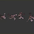 Fox Spirit Female Characters In Pink Traditional Costumes With Various Dance Poses And Flowing Ribbons