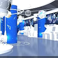 Space Theme Scene With Blue Silver Tower Structures Stars UFO Astronaut And Starry Background