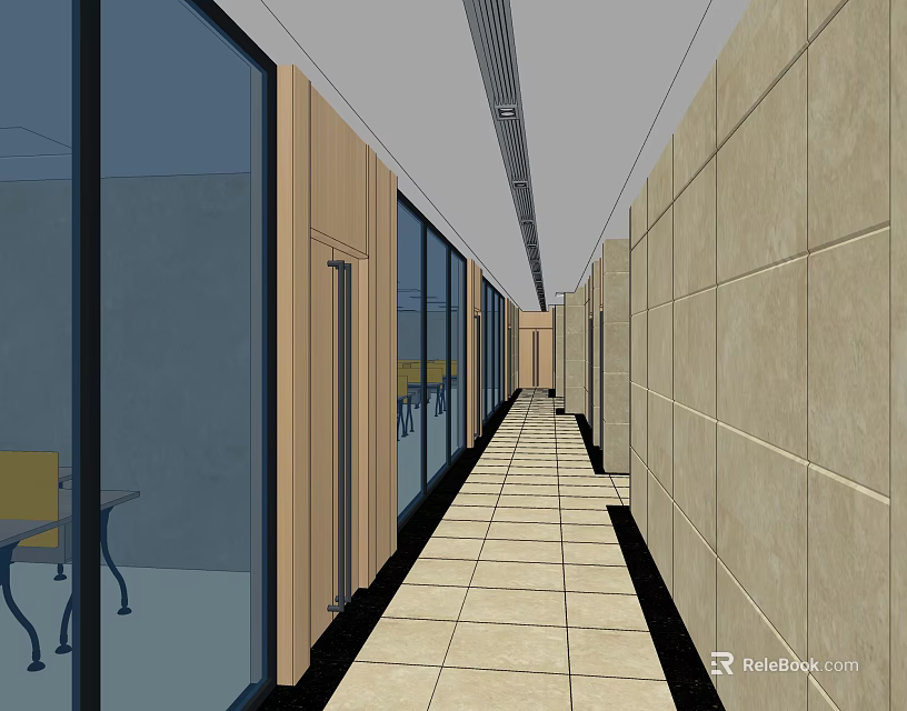 Modern Elevator Hallway With Tiled Floor Glass Doors And Smooth Walls 3d model 