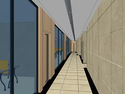 Modern Elevator Hallway With Tiled Floor Glass Doors And Smooth Walls 3d model