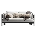 Modern Sofa With Plush Cushions Blanket Light Upholstery And Black Frame 3d model
