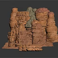 3D Rendered Layered Rock Formation With Red Brown Gray Layers And Stacked Columns