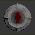 Yellow Cylindrical Military Weapon With Silver Metal Top And Red Details