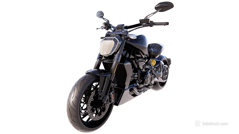 Sleek Black Cruiser Motorcycle With Round Headlight Alloy Wheels And Leather Seat 3d model 