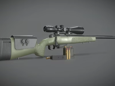 High Precision Sniper Rifle With Black Scope Green Gray Stock And Ammunition Magazine 3d model