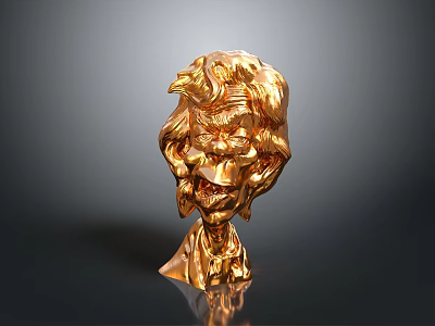 Golden Abstract Head Sculpture With Intricate Flame Like Textures And Shiny Surface 3d model