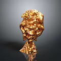 Golden Abstract Head Sculpture With Intricate Flame Like Textures And Shiny Surface