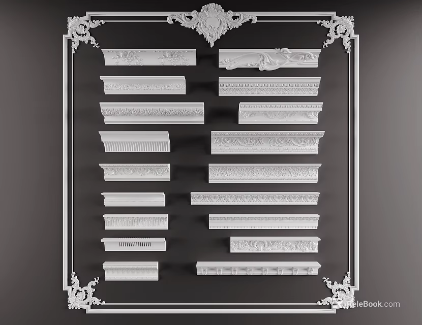 Elegant Carved Decorative Moldings Within Ornate Frame 3d model 