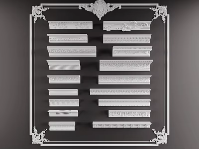 Elegant Carved Decorative Moldings Within Ornate Frame 3d model