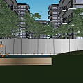 Residential Garden Landscape Among High Rise Apartment Buildings With Green Space