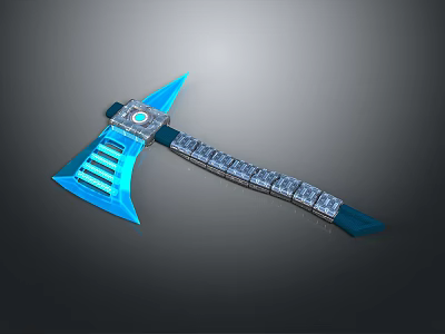 Futuristic Glowing Axe With Blue Blade And Textured Metallic Handle Design 3d model