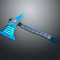 Futuristic Glowing Axe With Blue Blade And Textured Metallic Handle Design