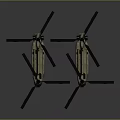 Two Beige Military Helicopters With Black Rotors On Grey Background Scene