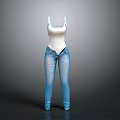 Stylish White Tank Top And Blue Ripped Jeans Casual Fashion Outfit