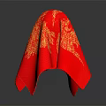 Red Decorative Covering With Golden Mesh Texture And Shiny Surface On Gray Background