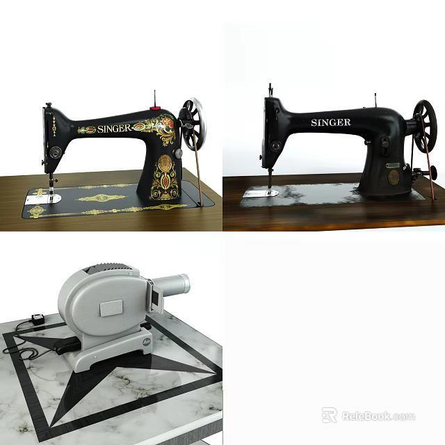 Vintage Industrial Sewing Machines Showcasing Singer Models And Mechanical Components 3d model