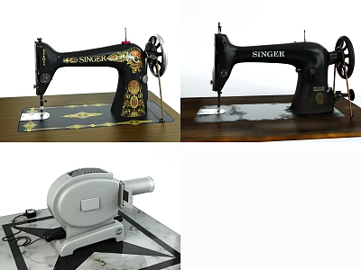 Vintage Industrial Sewing Machines Showcasing Singer Models And Mechanical Components 3d model