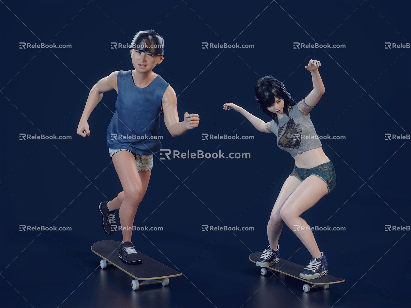 Modern Double Skateboard Single Board Skateboard Sports Fashion Skateboard Four Wheel Skateboard Skateboarding Girl Boy 3d model