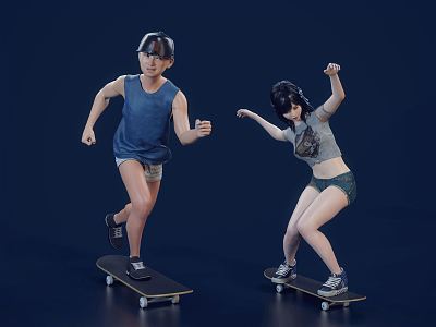 Modern Double Skateboard Single Board Skateboard Sports Fashion Skateboard Four Wheel Skateboarding Girl Boy 3d model