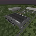 Modern Industrial Factory Building With Large Roof Green Surroundings And Logistics Parking Area