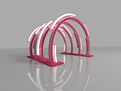 Modern Event Entrance Gate With Red And White Curved Arched Design Elements 3d model