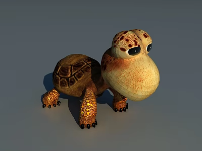 Cartoon Style Aquatic Turtle with Brown Shell and Large Spotted Eyes 3d model