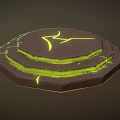 Cartoon Scene Circular Structure With Yellow Lightning Symbol And Glowing Edges On Dark Background