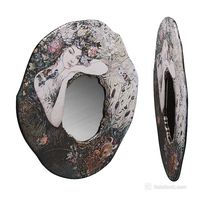 Artistic Ceramic Vessel Featuring Woman Figure Flowers Peacock And Animals Design 3d model 