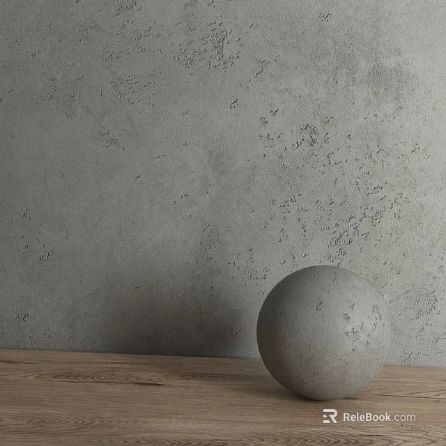 Concrete Sphere Decorative Component On Wooden Tabletop With Rough Textured Gray Wall 3d model 