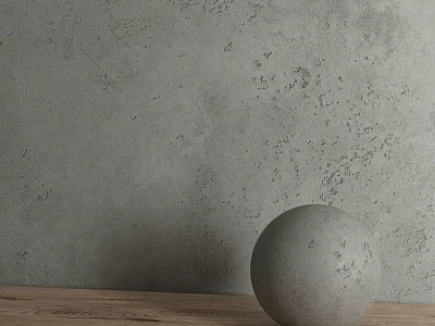 Concrete Sphere Decorative Component On Wooden Tabletop With Rough Textured Gray Wall 3d model