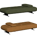 Brown And Green Leather Sofa Stool With Padded Seats And Metal Legs