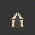 Cartoon Cottage Scene With Mossy Tiled Roof Chimney And Wooden Framed Windows
